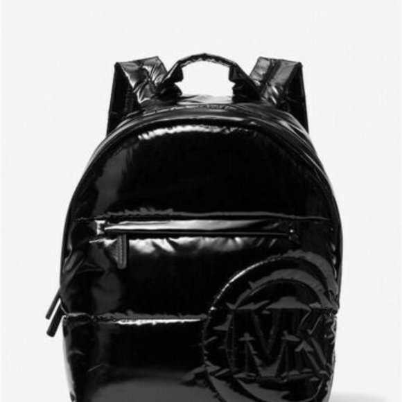 MICHAEL KORS Rae Medium Quilted Shiny Black Metallic Cotton Blend Backpack NEW - Picture 4 of 4